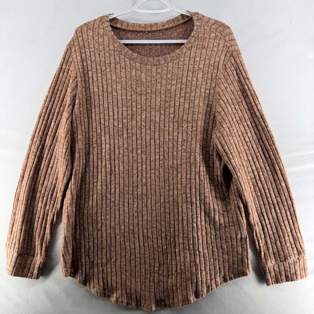 1601 Unbranded Ribbed Knit Sweater Brown Long Sleeve Crew